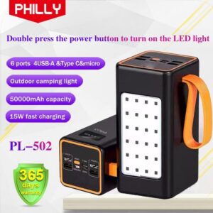 Philly 50000 mAh Super Fast Charger Power Bank With LED Lights.