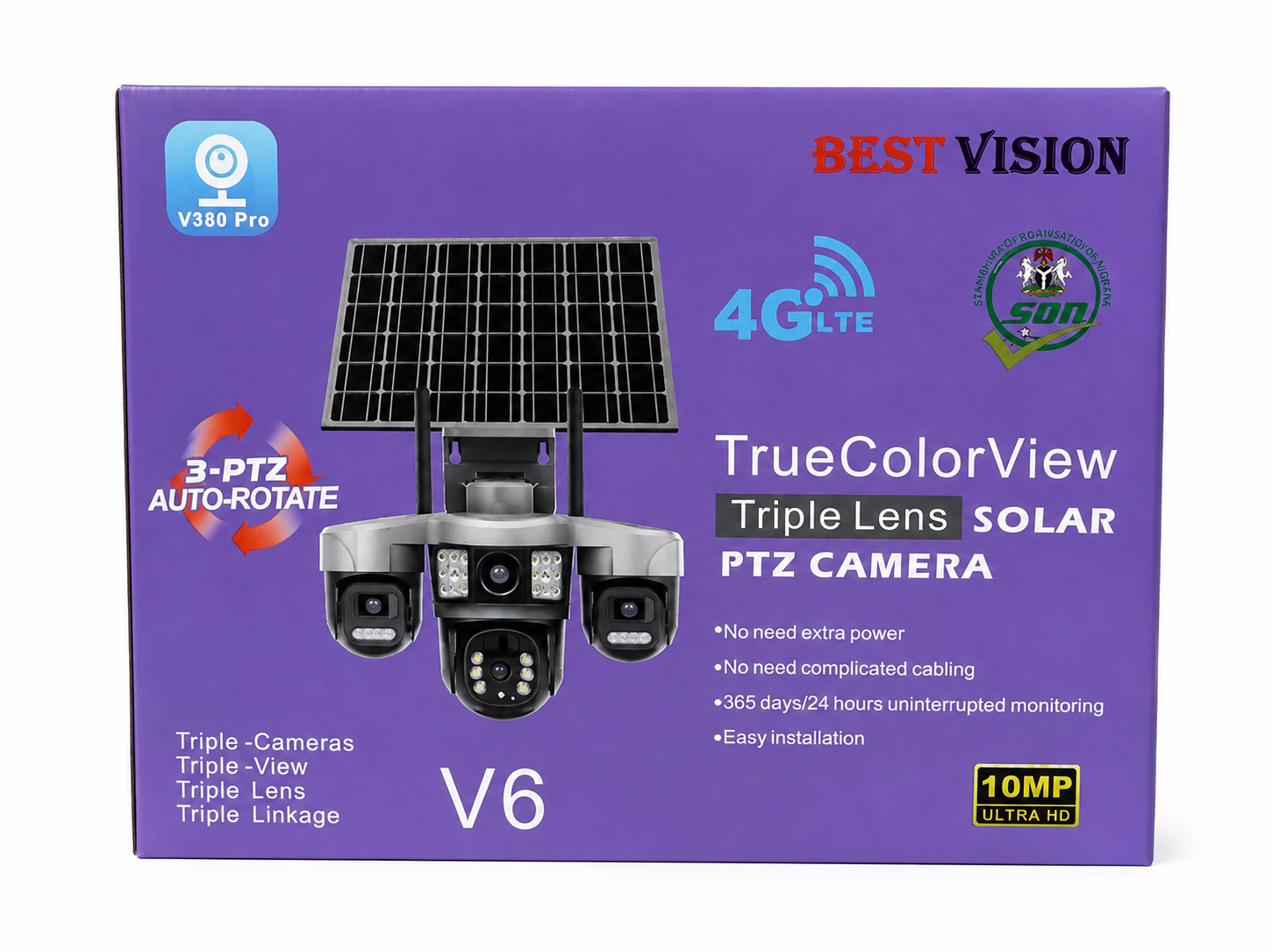 4G LTE Triple Lens Solar PTZ Camera (10MP Ultra HD)