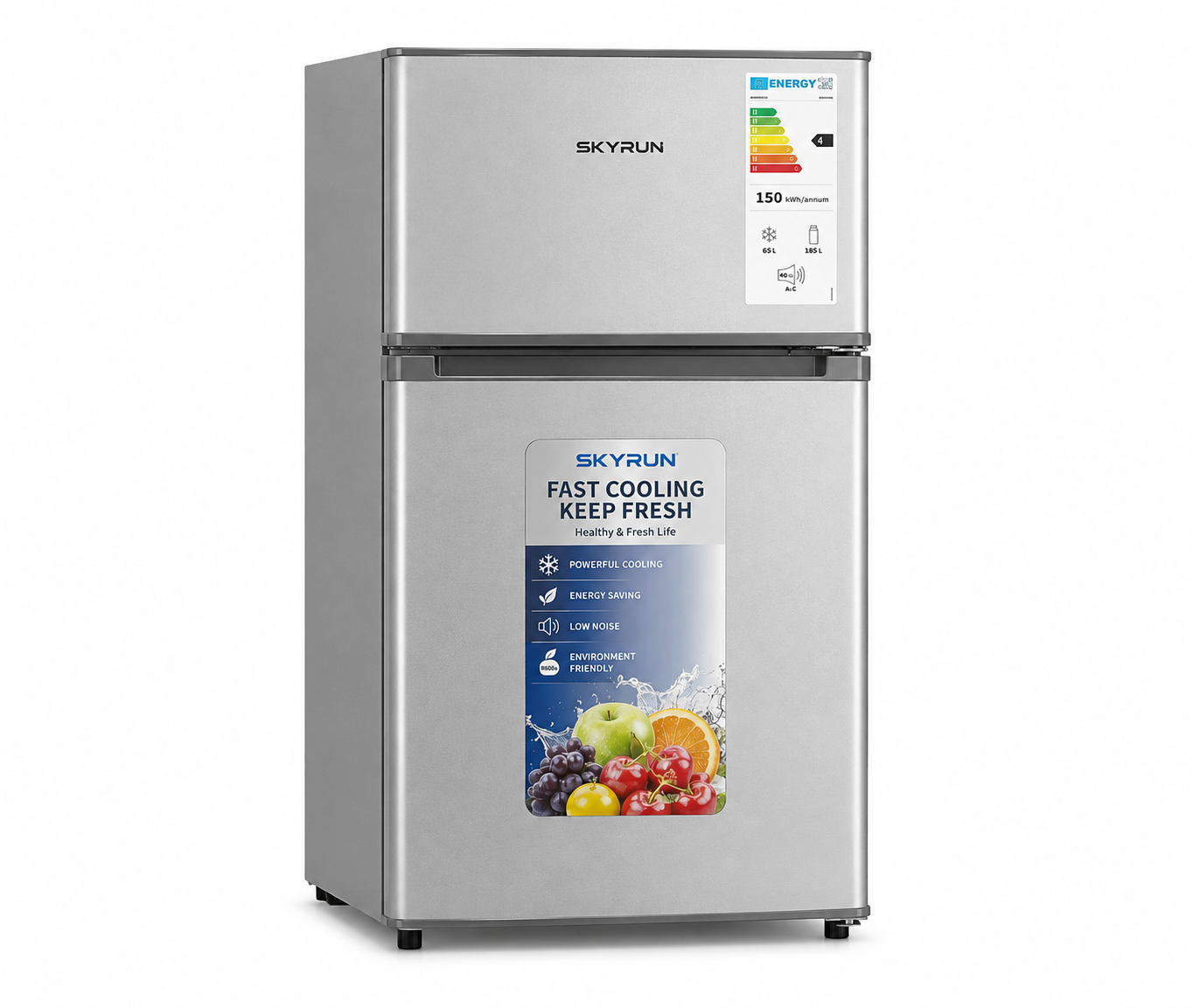 Skyrun Double Door Refrigerator – Silver | R600a Refrigerant | 220–240V
